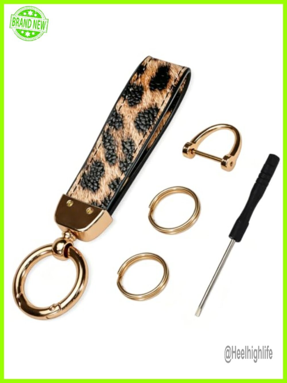 Leather Leopard Print Keychain Key Organizer with Spring Clasp